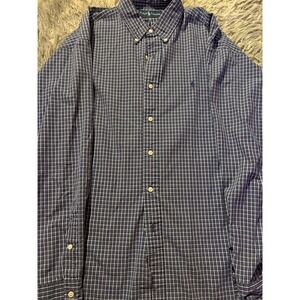 Ralph Lauren Blake L Blue Check Button Down Shirt 100% Cotton Classic Fit